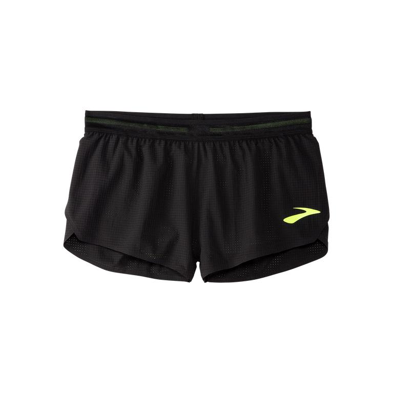 Brooks Women's ELITE 2 SPLIT Running Shorts - Black/Nightlife/GreenYellow - Canada (CMSDZ-9280)